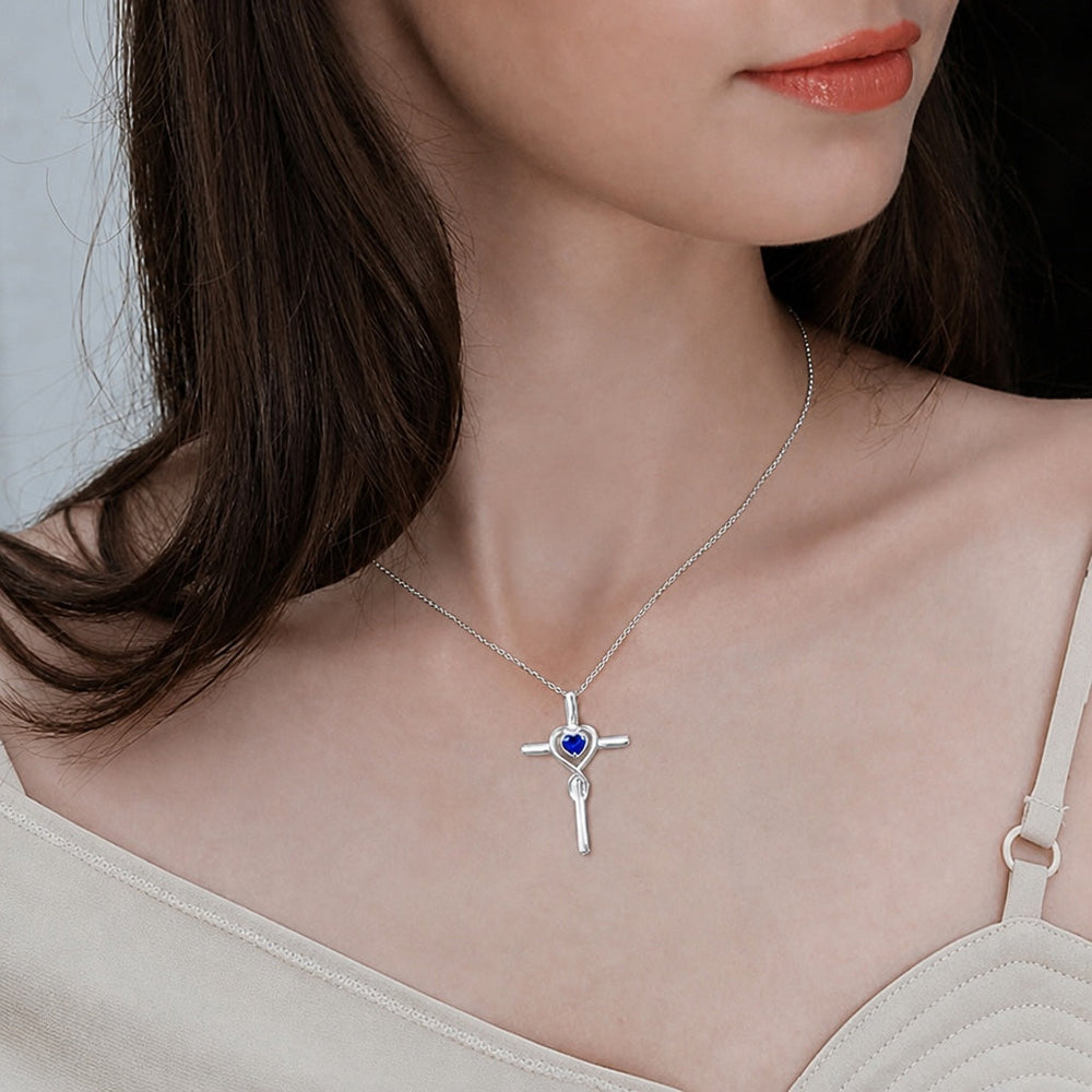 Sapphire Heart Stone Cross Necklace — image 2