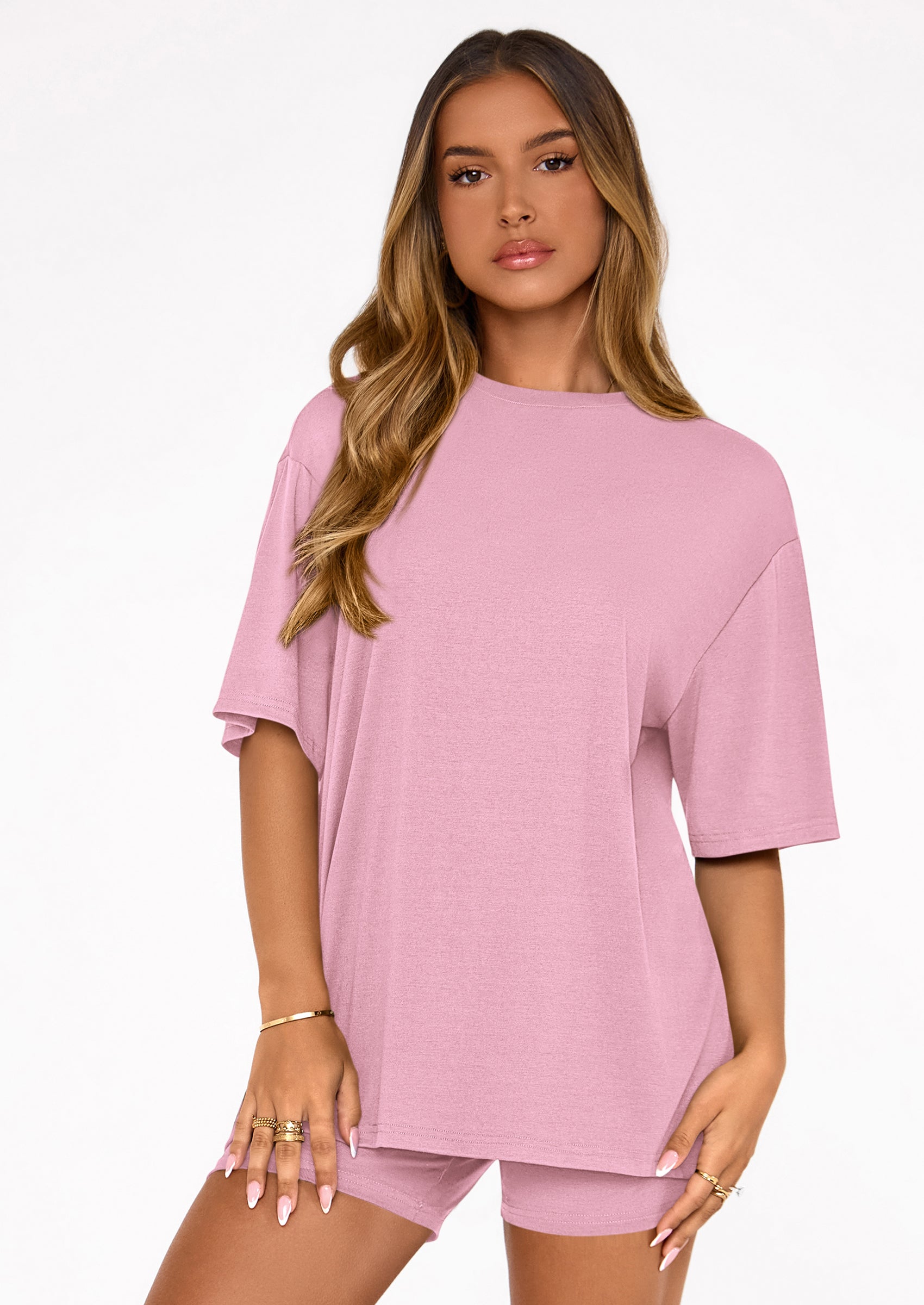 Osonn Women's Two Piece Matching Lounge Sets Summer Casual Tops Short Sleeve Shirts Shorts Travel Airport Outfits
