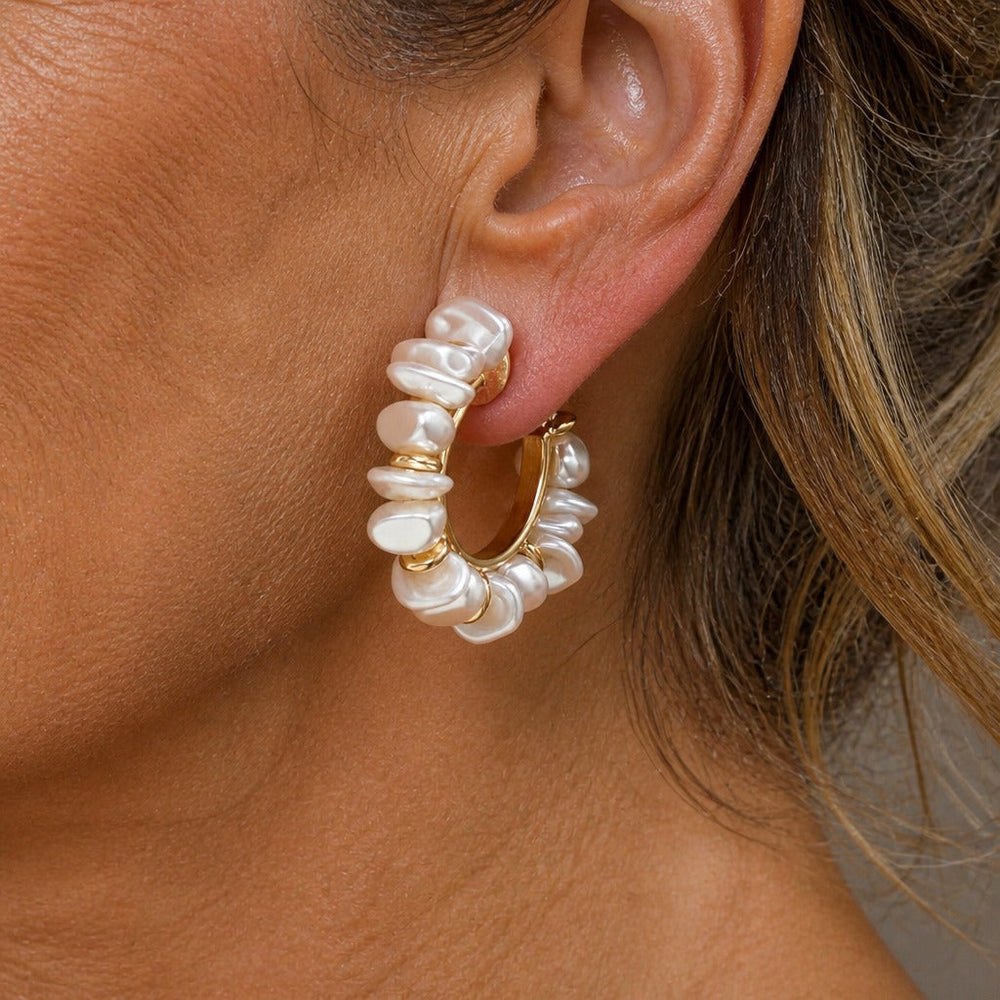 Bohemian Pearl Hoop Earrings — image 1