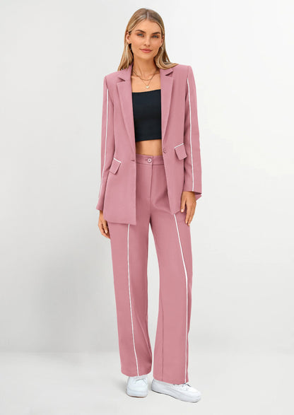 Osonn 2 Piece Blazer Outfits Business Casual Oversized Jacket Wide Leg Work Pants Dressy Suit Set