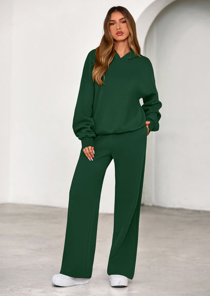 Osonn Womens Sweatsuits 2 Piece Set Casual Winter Long Sleeve Hoodie Loose Wide Leg Sweatpants Fall Tracksuit