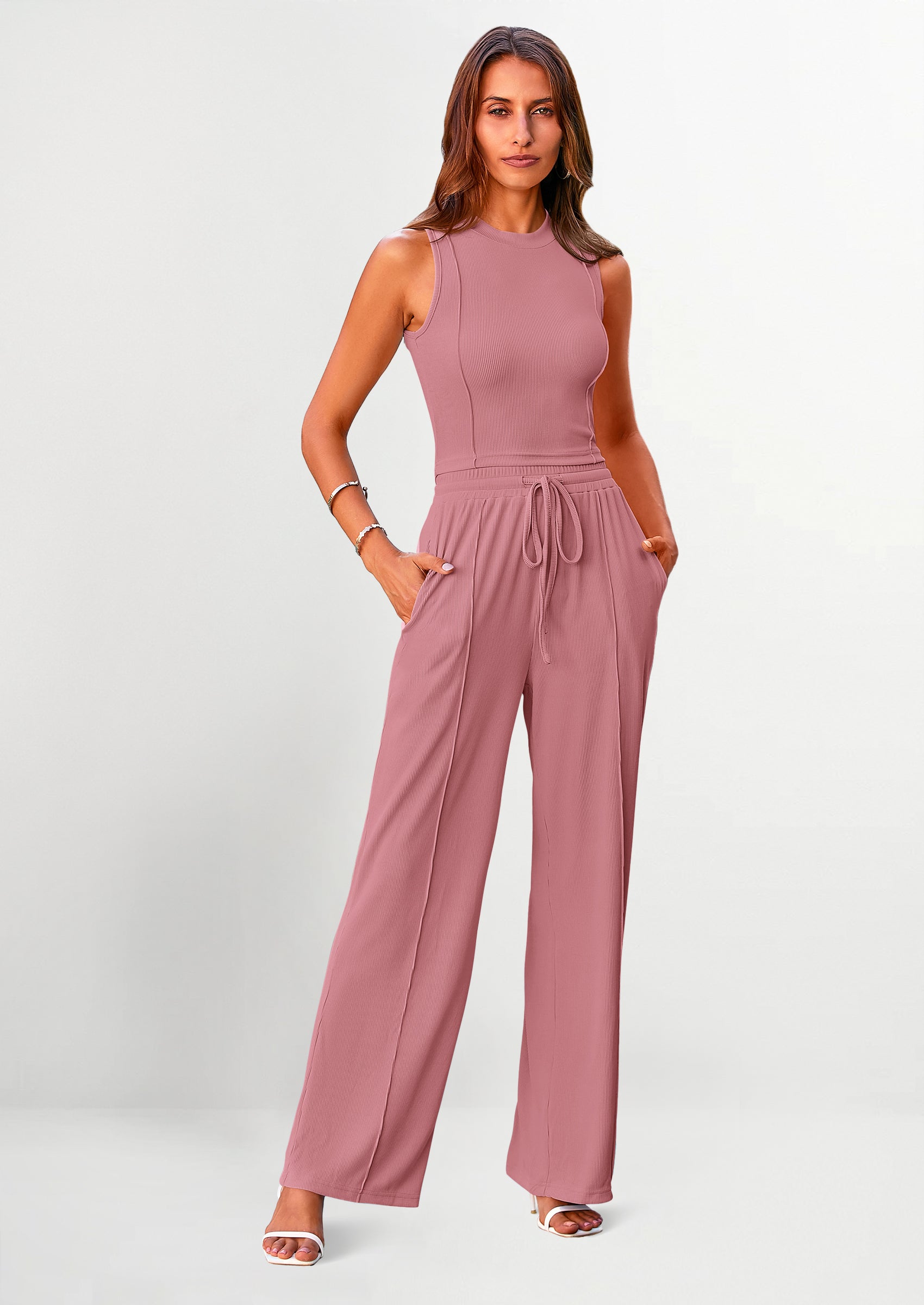 Osonn Women's Summer 2 Piece Loungewear Set Cropped Tank Top Wide Leg Sweatpants Tracksuit Casual Outfits