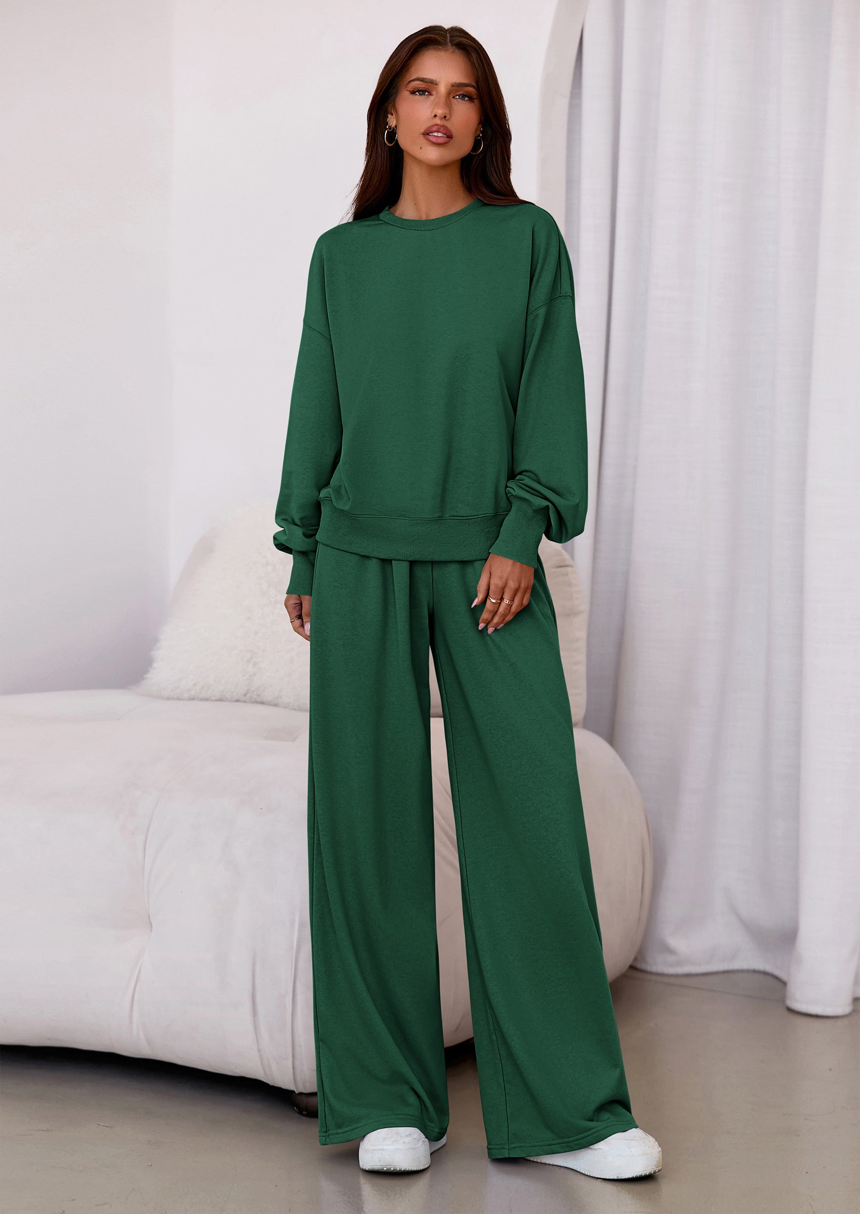 Osonn Womens 2 Piece Sets Long Sleeve Sweatshirt Wide Leg Pants Loose Matching Lounge Set Trendy Fall Outfits