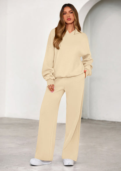 Osonn Womens Sweatsuits 2 Piece Set Casual Winter Long Sleeve Hoodie Loose Wide Leg Sweatpants Fall Tracksuit