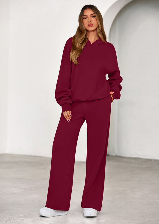 Osonn Womens Sweatsuits 2 Piece Set Casual Winter Long Sleeve Hoodie Loose Wide Leg Sweatpants Fall Tracksuit