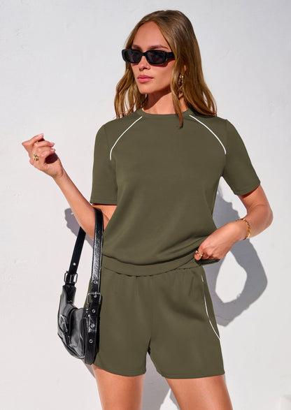 Osonn Sweatsuits Women 2 Piece Outfit Summer Lounge Shorts Sets Matching Spring Travel Beach Vacation Clothes