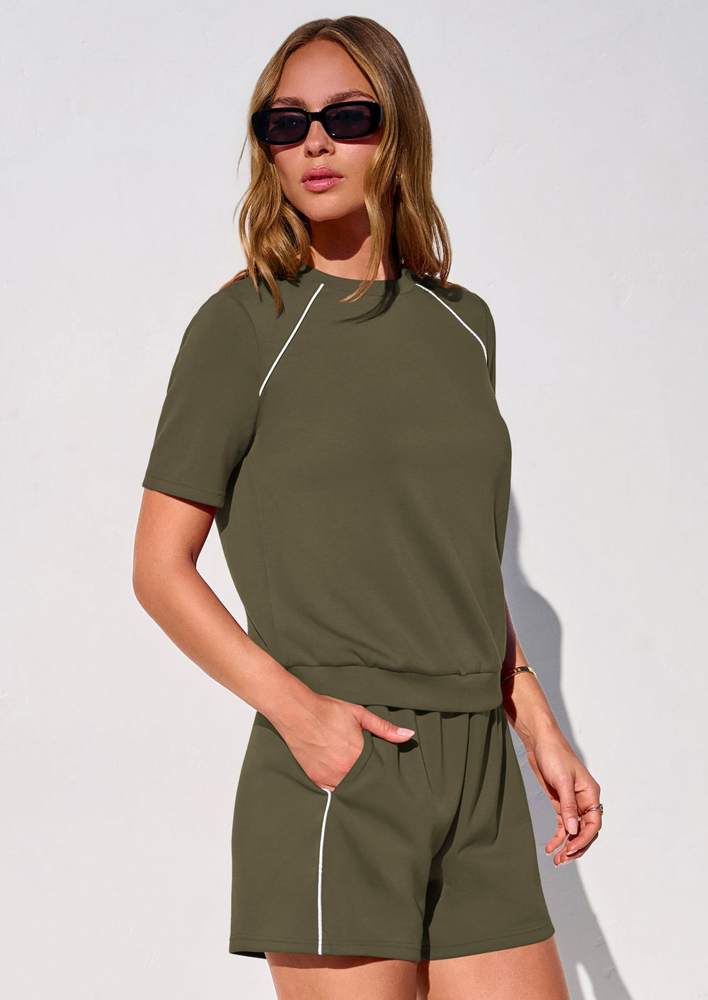 Osonn Sweatsuits Women 2 Piece Outfit Summer Lounge Shorts Sets Matching Spring Travel Beach Vacation Clothes