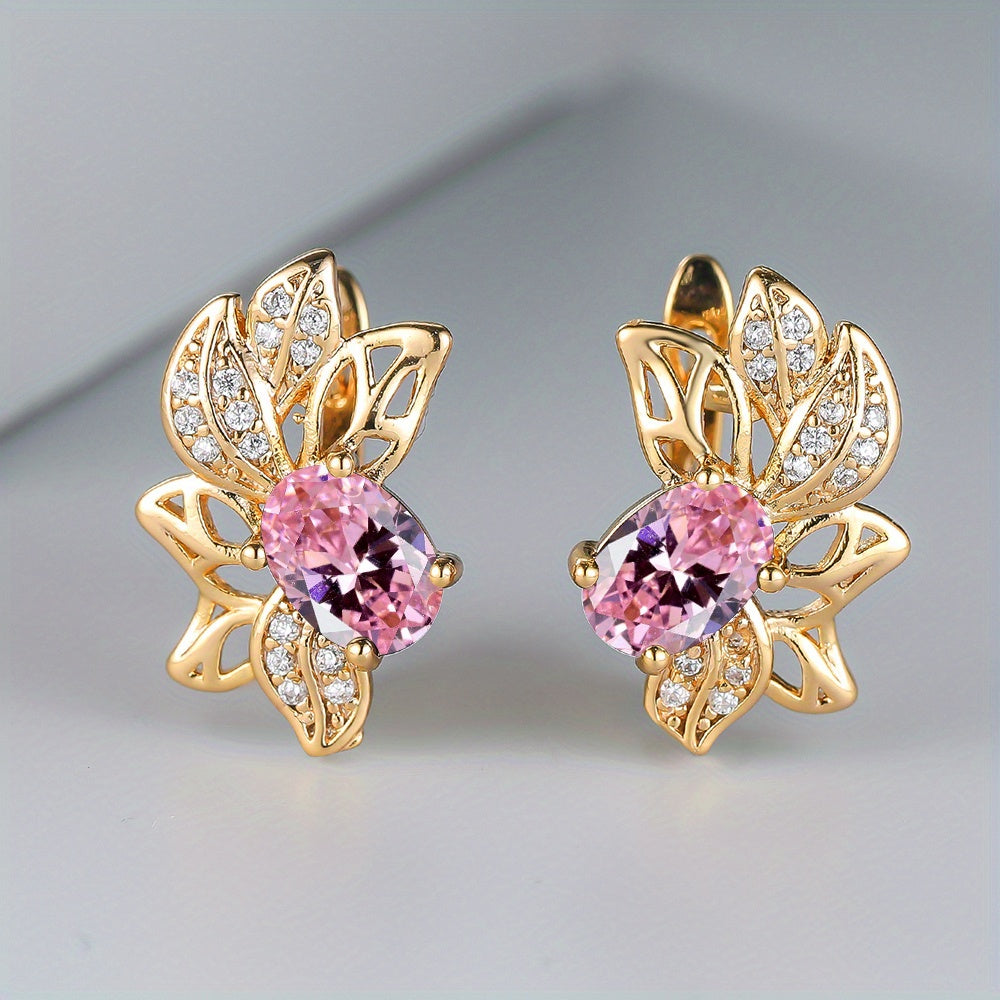 Oval Cut Stone Leaf Earrings — image 1