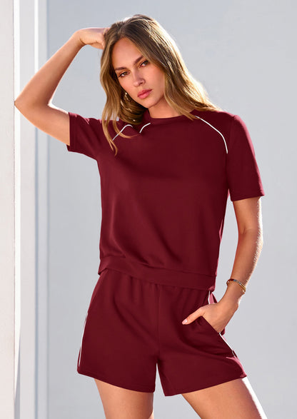 Osonn Sweatsuits Women 2 Piece Outfit Summer Lounge Shorts Sets Matching Spring Travel Beach Vacation Clothes