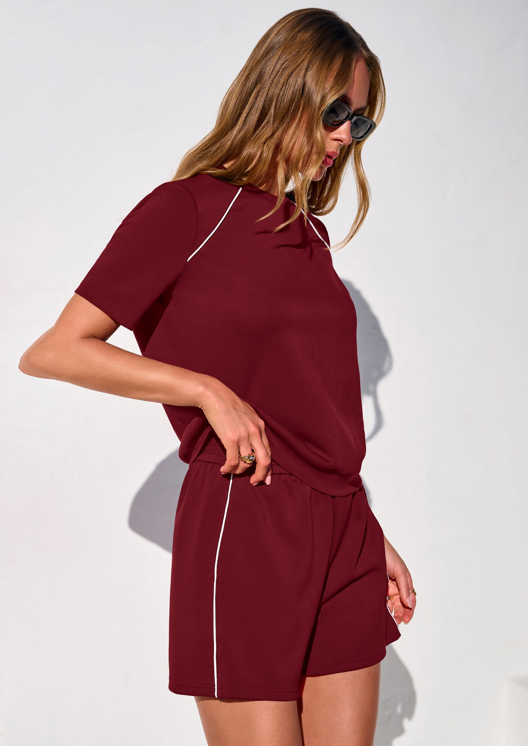 Osonn Sweatsuits Women 2 Piece Outfit Summer Lounge Shorts Sets Matching Spring Travel Beach Vacation Clothes