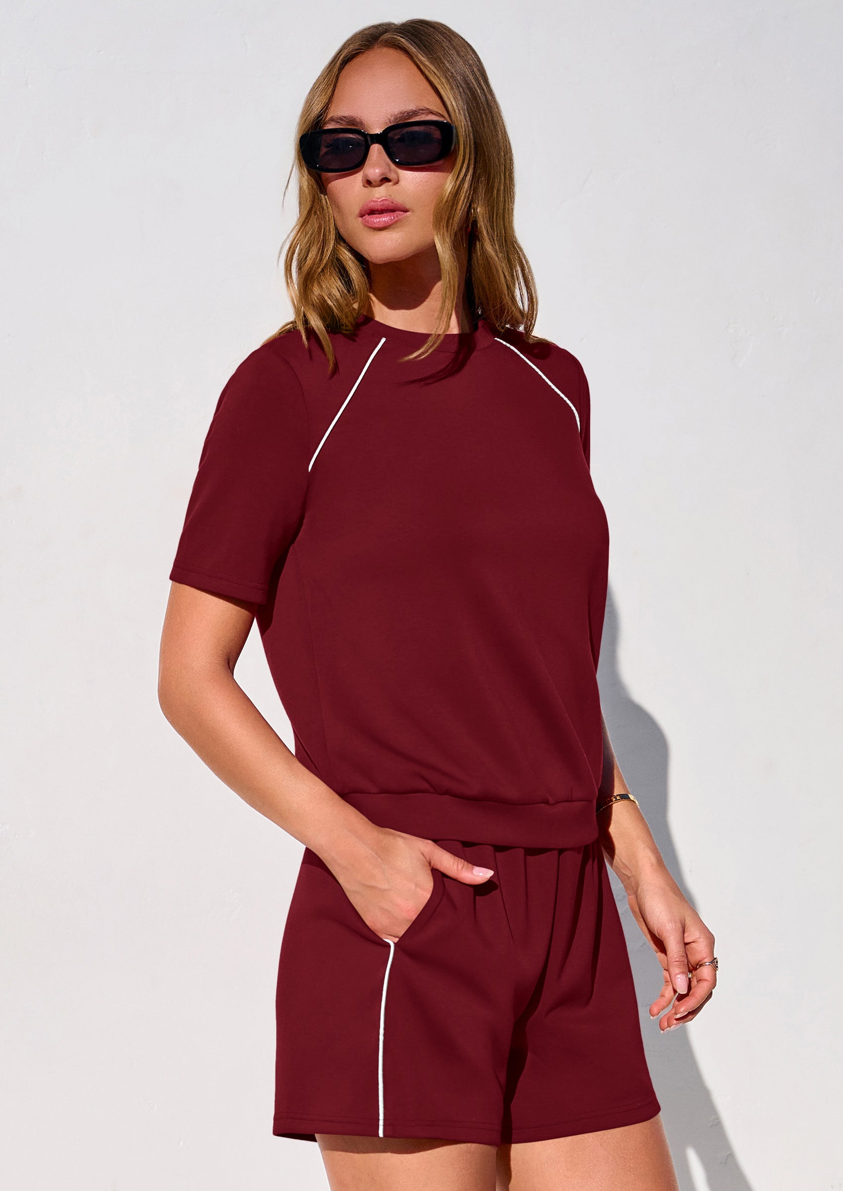 Osonn Sweatsuits Women 2 Piece Outfit Summer Lounge Shorts Sets Matching Spring Travel Beach Vacation Clothes