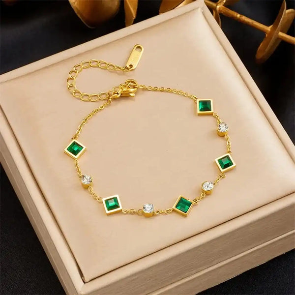 Elegant Emerald Square Station Bracelet — image 1