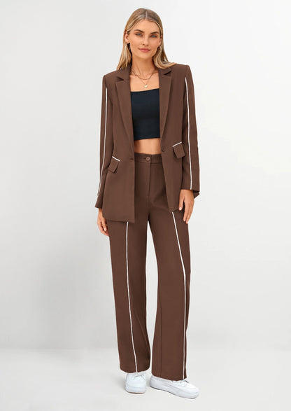 Osonn 2 Piece Blazer Outfits Business Casual Oversized Jacket Wide Leg Work Pants Dressy Suit Set