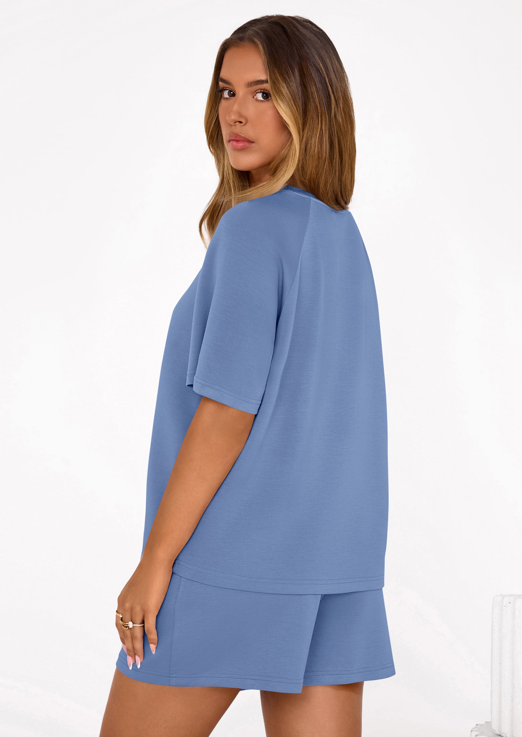Osonn Women's 2 Piece Lounge Sets Short Sleeve Shirts Casual Tops Shorts Matching Clothing Summer Airport Outfits