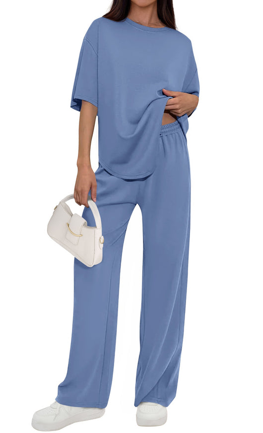Osonn Women's Summer 2 Piece Lounge Set Short Sleeve Tops Wide Leg Pants Spring Vacation Travel Outfits Clothes