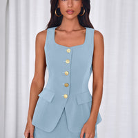 Osonn Womens 2 Piece Matching Sets Fashion Button Down Suit Vest Tops Shorts Set Spring Business Casual Outfits