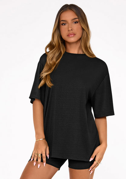 Osonn Women's Two Piece Matching Lounge Sets Summer Casual Tops Short Sleeve Shirts Shorts Travel Airport Outfits
