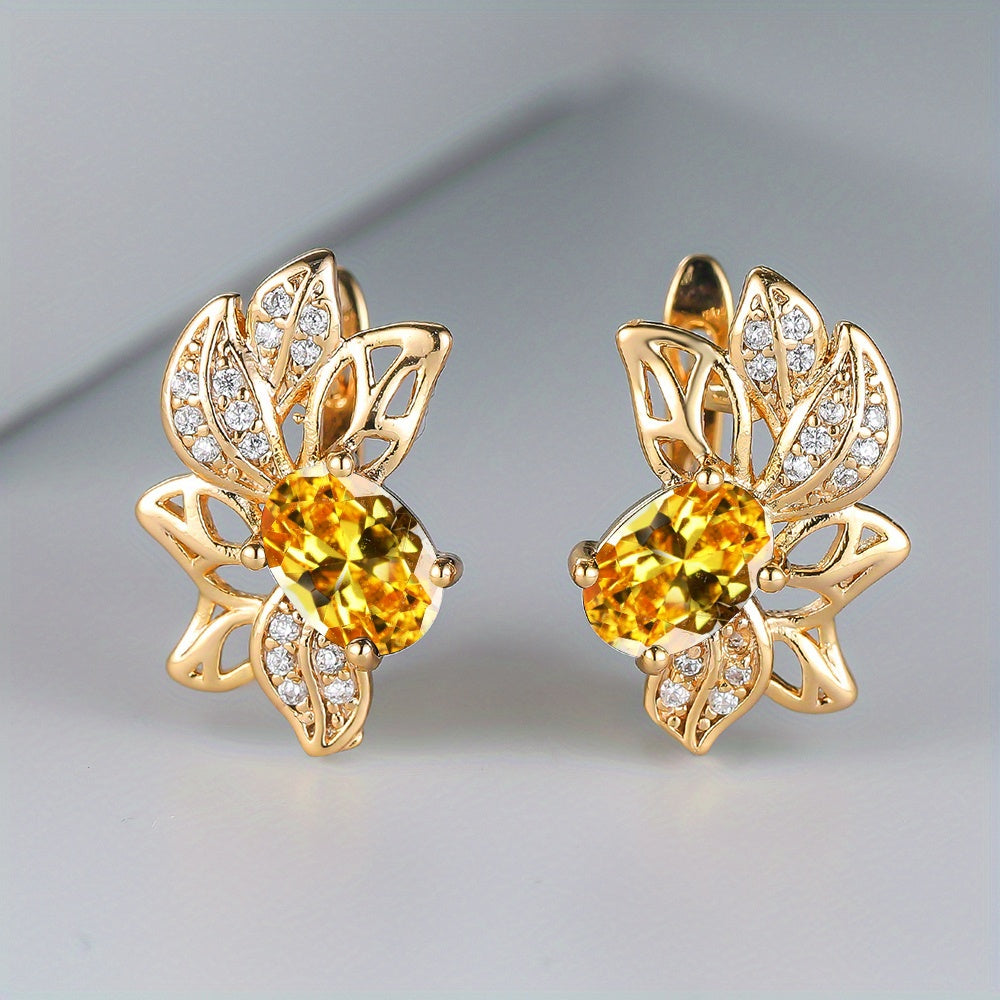 Oval Cut Stone Leaf Earrings — image 2