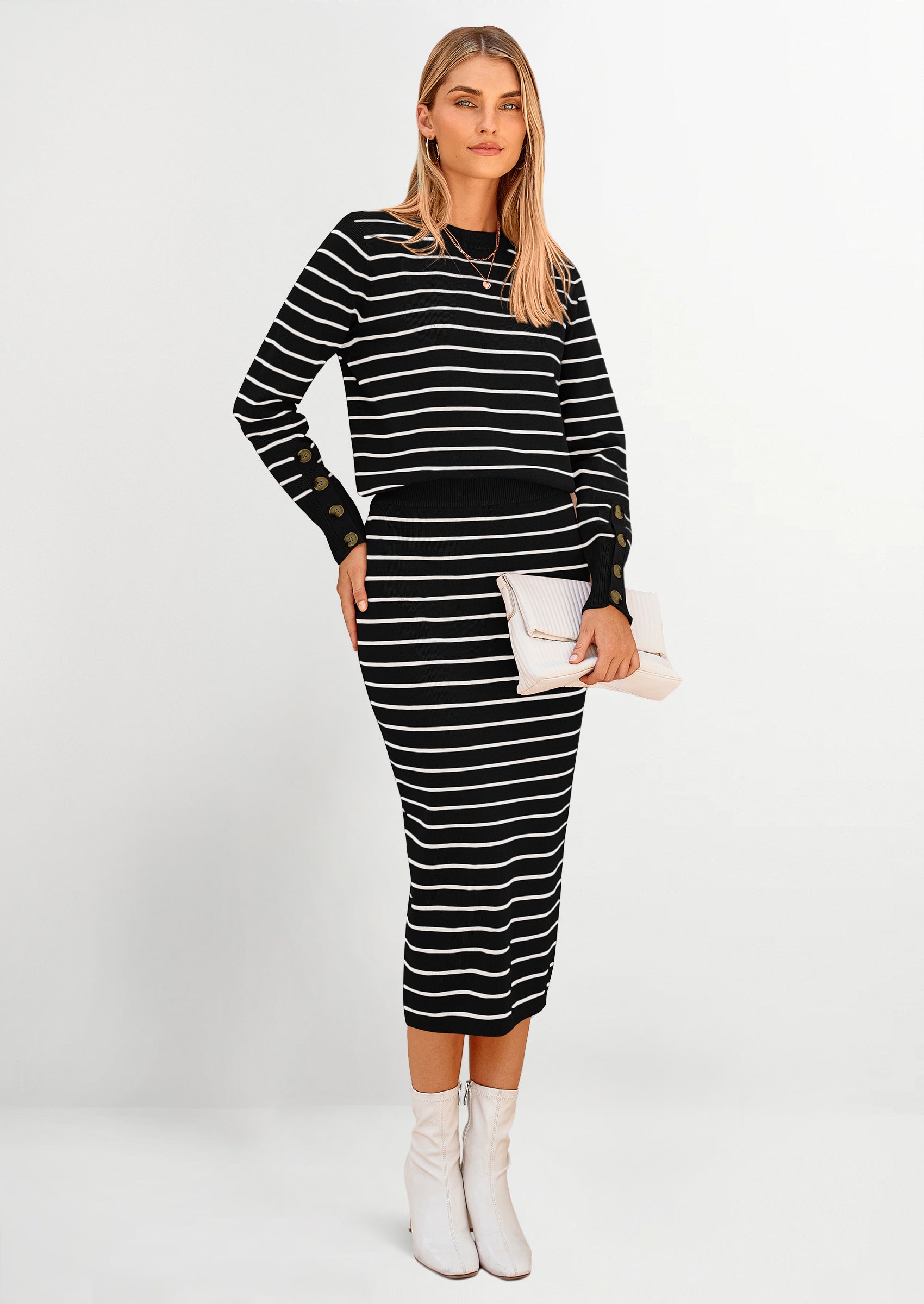 Osonn 2 Piece Skirts Sets For Women Fall Fashion Striped Sweater Dress Knit Lounge Travel Outfits Winter Clothing
