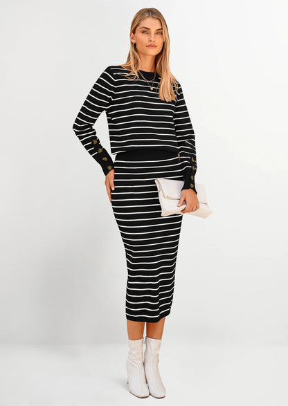 Osonn 2 Piece Skirts Sets For Women Fall Fashion Striped Sweater Dress Knit Lounge Travel Outfits Winter Clothing