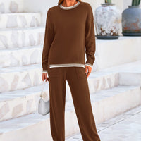 Osonn Women's 2 Piece Knit Sweater Outfit Casual Long Sleeve Pullover Wide Leg Pants Tracksuit Loungewear Set