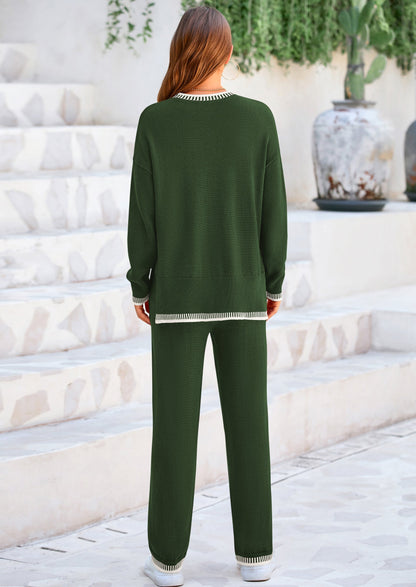 Osonn Women's 2 Piece Knit Sweater Outfit Casual Long Sleeve Pullover Wide Leg Pants Tracksuit Loungewear Set