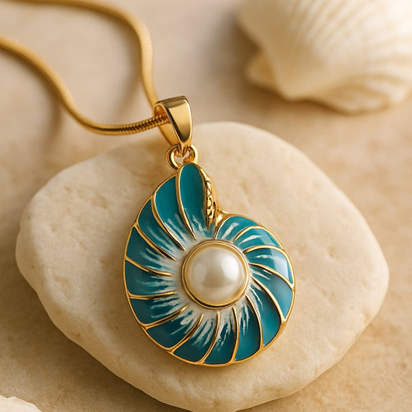 Seashell Pearl Pendant Necklace — image 1