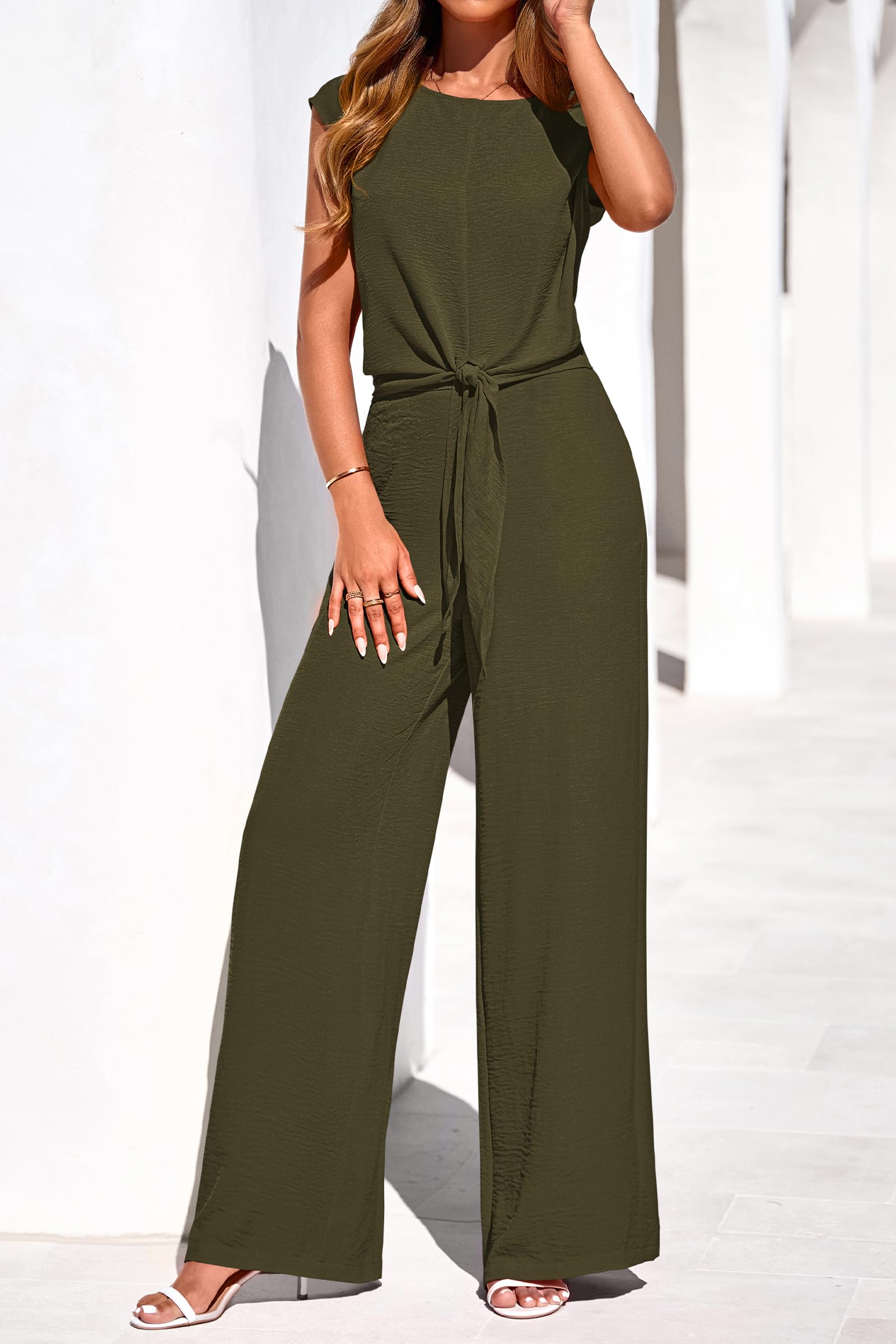 Osonn Women 2 Piece Lounge Sets Casual Summer Outfits Cap Sleeve Strappy Crop Tops Wide Leg Pant Tracksuit