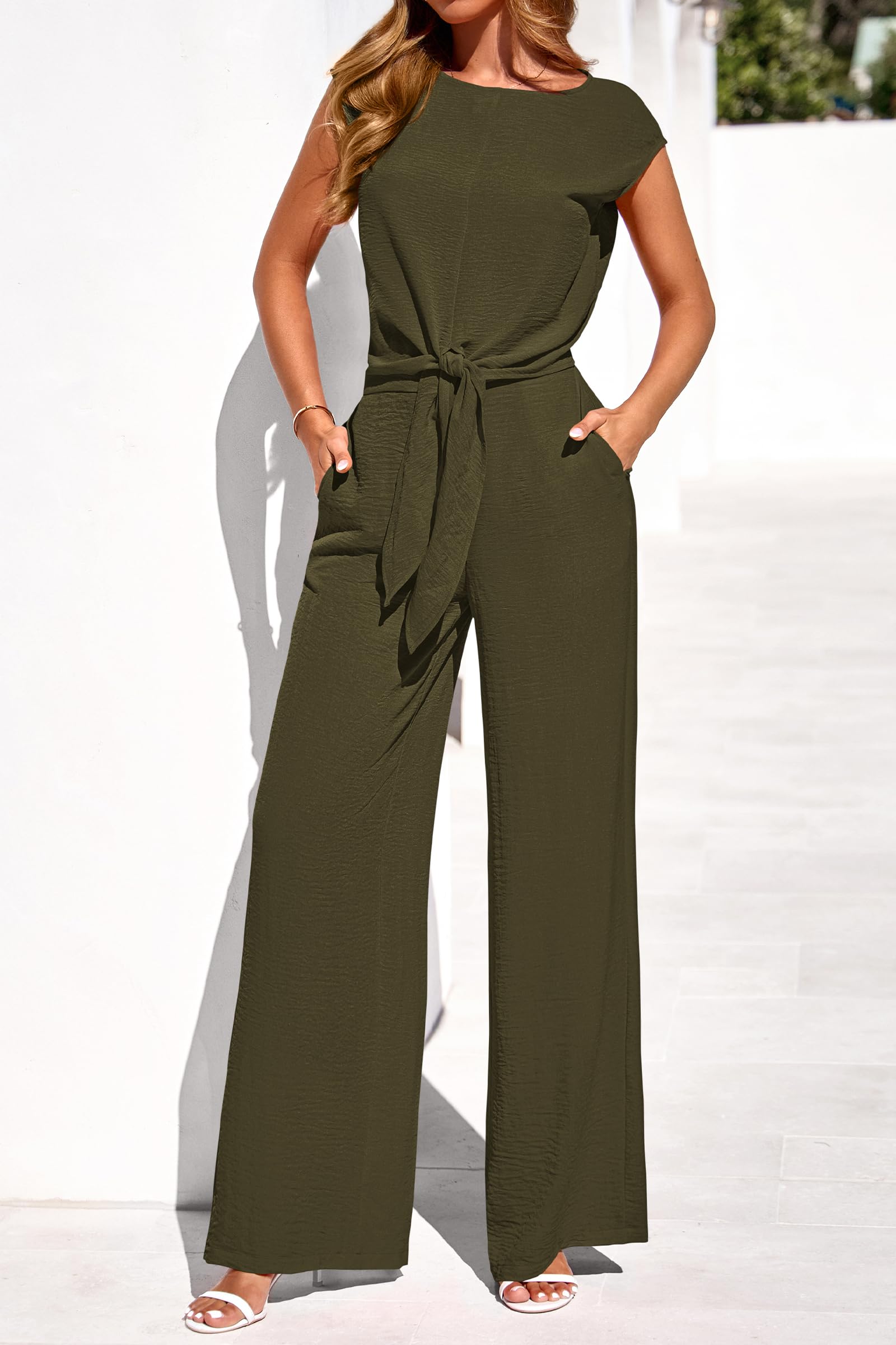 Osonn Women 2 Piece Lounge Sets Casual Summer Outfits Cap Sleeve Strappy Crop Tops Wide Leg Pant Tracksuit