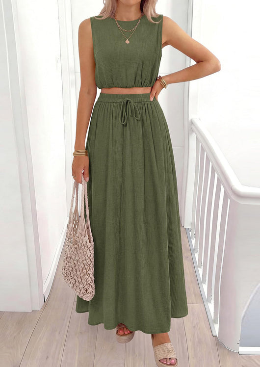 Osonn 2 Piece Sets for Women Summer Outfits Fashion Cotton Sleeveless Crop Top Long Maxi Skirt Set with Pockets