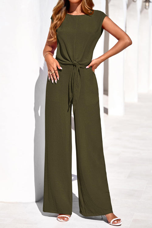Osonn Women 2 Piece Lounge Sets Casual Summer Outfits Cap Sleeve Strappy Crop Tops Wide Leg Pant Tracksuit