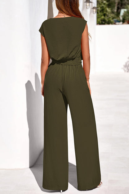 Osonn Women 2 Piece Lounge Sets Casual Summer Outfits Cap Sleeve Strappy Crop Tops Wide Leg Pant Tracksuit