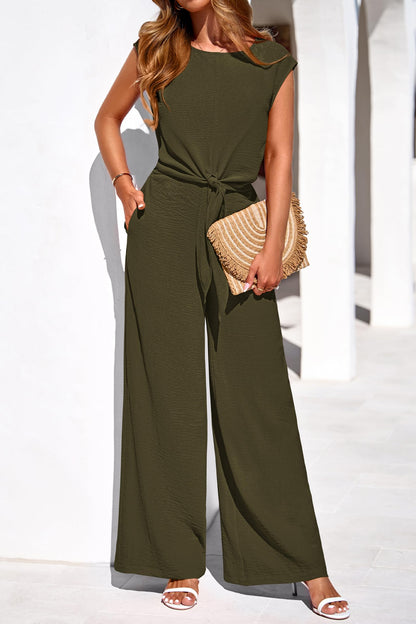 Osonn Women 2 Piece Lounge Sets Casual Summer Outfits Cap Sleeve Strappy Crop Tops Wide Leg Pant Tracksuit