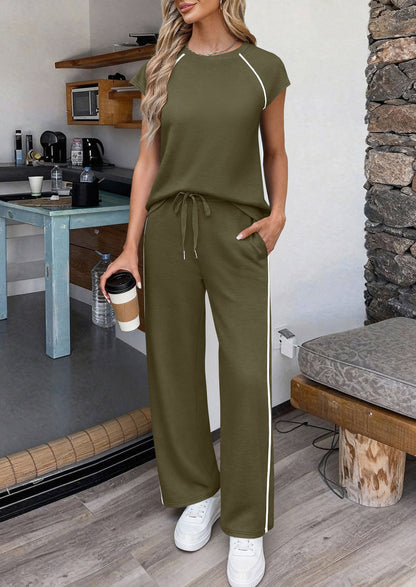 Osonn Women's 2 Piece Lounge Sets Summer Cap Sleeve Tops Wide Leg Pants Travel Outfits Matching Fashion Clothing