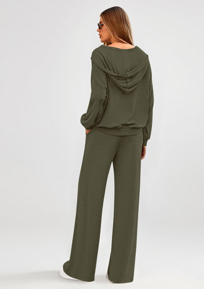 Osonn Women's 2 Piece Fall Lounge Sets Zip Up Hoodie Wide Leg Pants Tracksuit Matching Travel Outfits Clothes