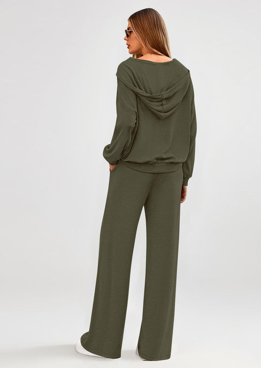 Osonn Women's 2 Piece Fall Lounge Sets Zip Up Hoodie Wide Leg Pants Tracksuit Matching Travel Outfits Clothes