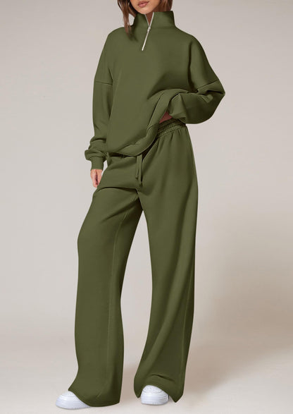 Osonn Womens Casual Two Piece Sets Fall Outfits Quarter Zip Sweatshirts Straight Leg Pants Sweatsuits Tracksuit