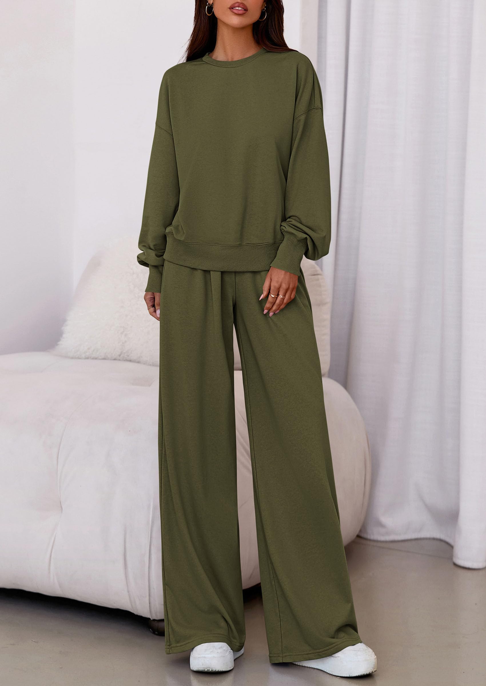 Osonn Womens 2 Piece Sets Long Sleeve Sweatshirt Wide Leg Pants Loose Matching Lounge Set Trendy Fall Outfits