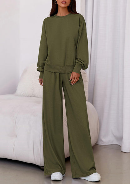 Osonn Womens 2 Piece Sets Long Sleeve Sweatshirt Wide Leg Pants Loose Matching Lounge Set Trendy Fall Outfits