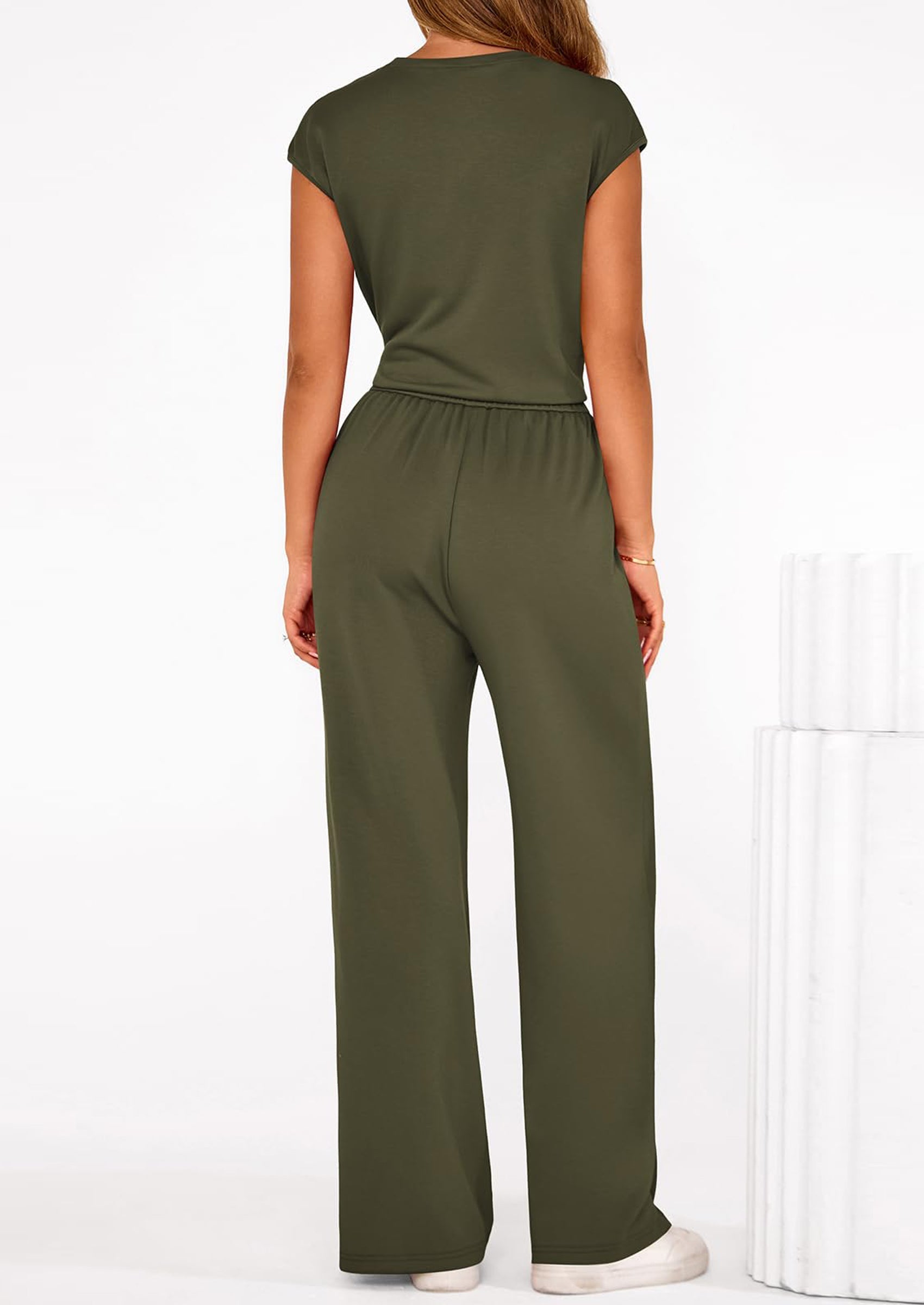 Osonn 2 Piece Matching Lounge Sets For Women Summer Short Sleeve Tie Front Crop Tops Casual Wide Leg Pants Tracksuit