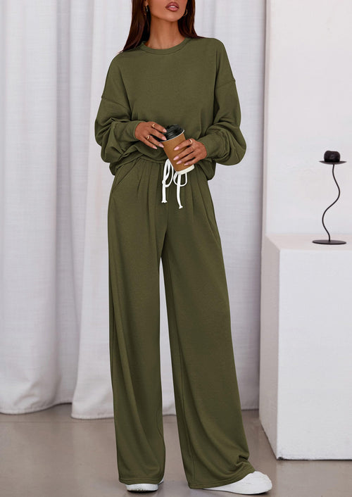 Osonn Womens 2 Piece Sets Long Sleeve Sweatshirt Wide Leg Pants Loose Matching Lounge Set Trendy Fall Outfits