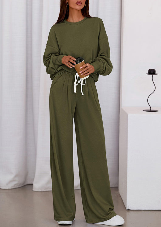 Osonn Womens 2 Piece Sets Long Sleeve Sweatshirt Wide Leg Pants Loose Matching Lounge Set Trendy Fall Outfits