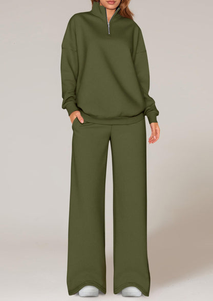 Osonn Womens Casual Two Piece Sets Fall Outfits Quarter Zip Sweatshirts Straight Leg Pants Sweatsuits Tracksuit