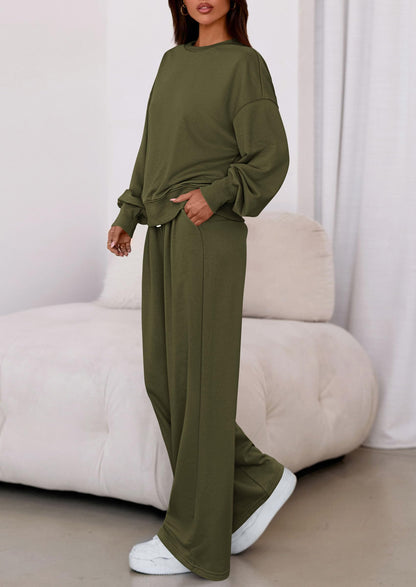 Osonn Womens 2 Piece Sets Long Sleeve Sweatshirt Wide Leg Pants Loose Matching Lounge Set Trendy Fall Outfits