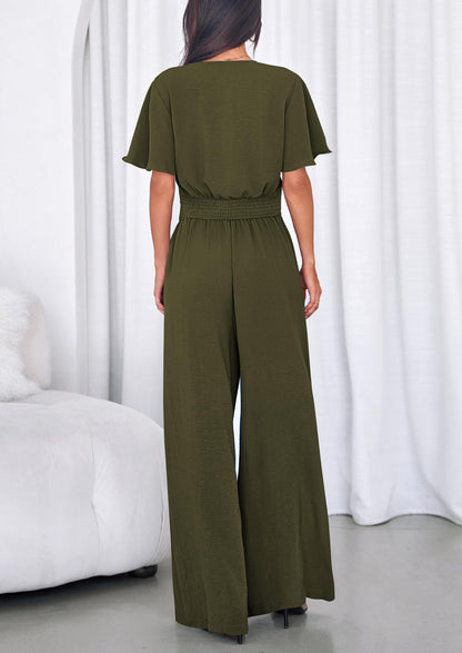 Osonn Women 2 Piece Summer Outfits Short Sleeve Strappy Top Wide Leg Pants Tracksuit Lounge Sets Beach Clothes