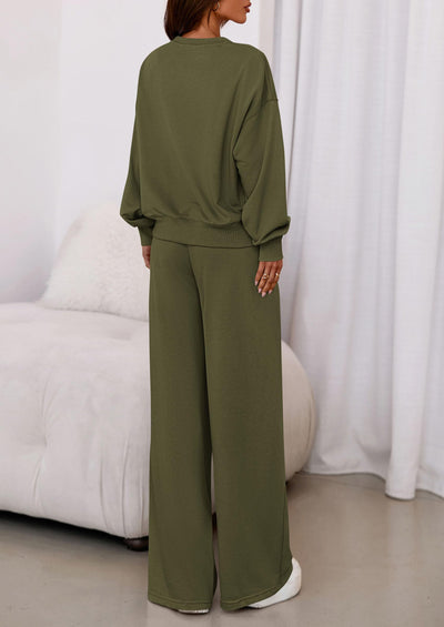 Osonn Womens 2 Piece Sets Long Sleeve Sweatshirt Wide Leg Pants Loose Matching Lounge Set Trendy Fall Outfits