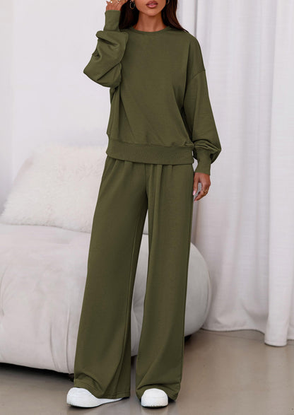 Osonn Womens 2 Piece Sets Long Sleeve Sweatshirt Wide Leg Pants Loose Matching Lounge Set Trendy Fall Outfits