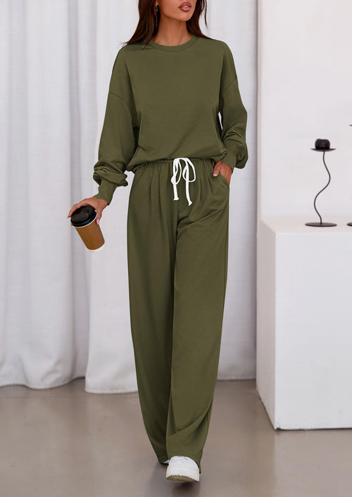 Osonn Womens 2 Piece Sets Long Sleeve Sweatshirt Wide Leg Pants Loose Matching Lounge Set Trendy Fall Outfits