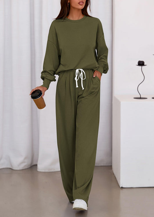 Osonn Womens 2 Piece Sets Long Sleeve Sweatshirt Wide Leg Pants Loose Matching Lounge Set Trendy Fall Outfits