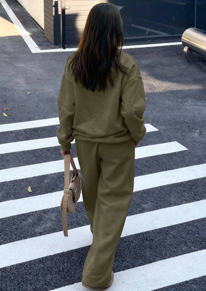 Osonn Casual Winter Two Piece Sets for Women V Neck Sweatshirt Loose Wide Leg Pants Tracksuit Knit Fall Outfits